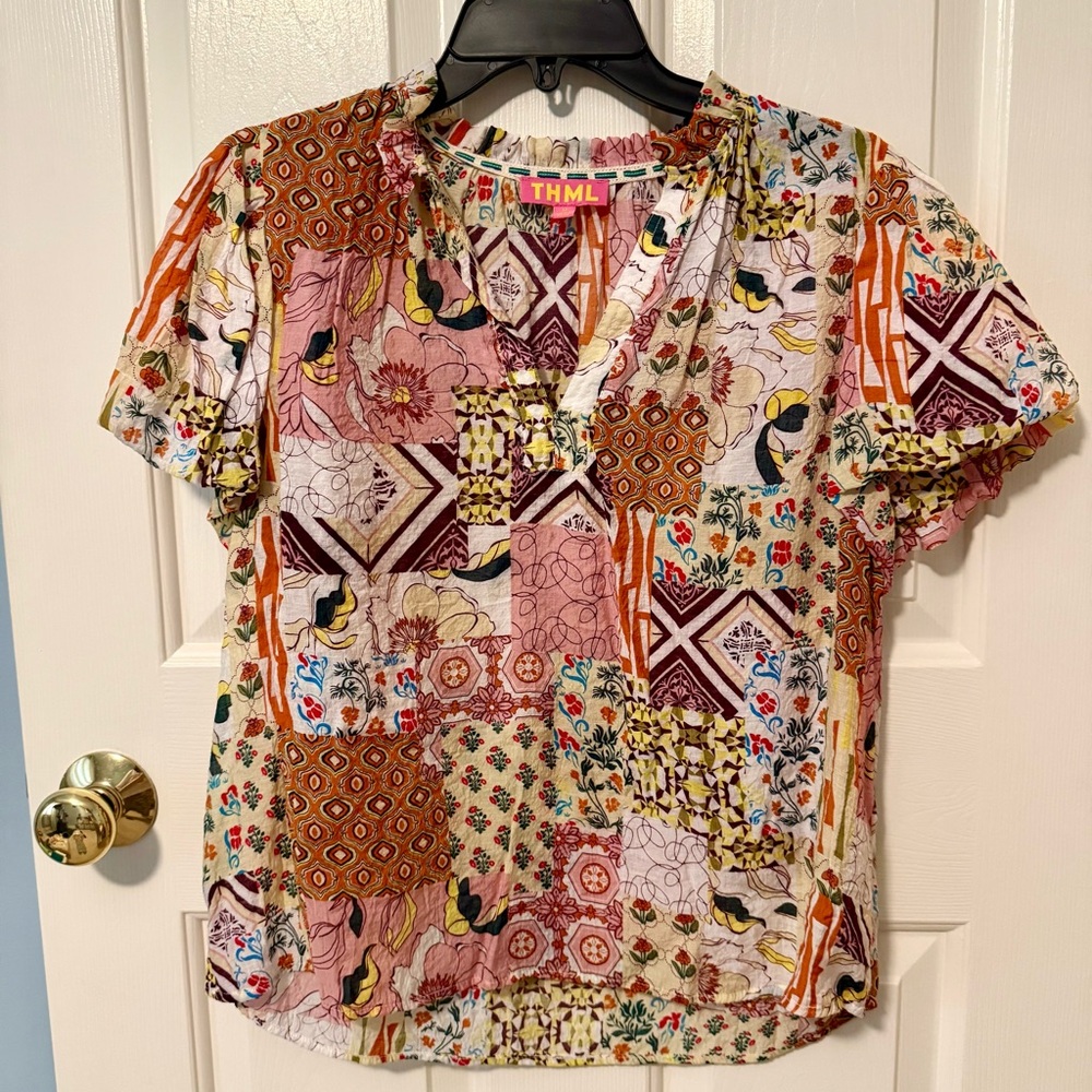 THML Women's Patchwork Print Short Sleeve Top